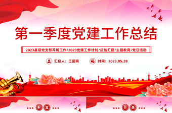 2023第一季度党建工作总结PPT精品风党员干部党建工作总结课件模板下载