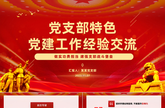 2023党支部特色党建工作经验交流PPT党政风精美党员干部交流工作总结汇报专题课件模板