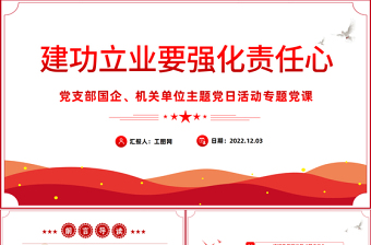 2022建功立业要强化责任心PPT党政风优质风党支部主题党日活动专题党课PPT模板