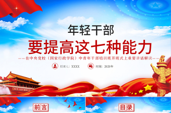 精美党建风中青年干部培训班讲话年轻干部要提高七种能力党课PPT