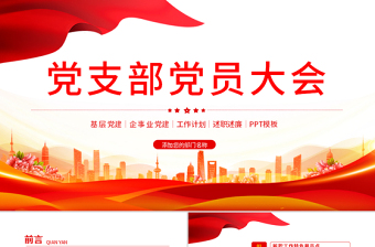 2021党支部党员大会PPT党政风精美基层党组织党务工作总结问题分析及工作计划党课模板下载