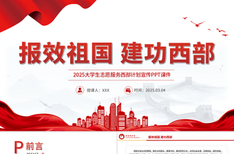 2025报效祖国建功西部PPT党政风大学生志愿服务西部计划模板下载