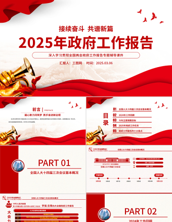 2025年政府工作报告要点速览PPT两会精神解读课件