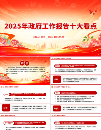 2025年政府工作报告十大看点PPT两会党课PPT