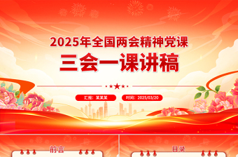 党政风2025年全国两会精神党课三会一课讲稿PPT课件