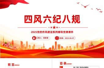 红色简洁四风六纪八规党的作风建设党课PPT课件